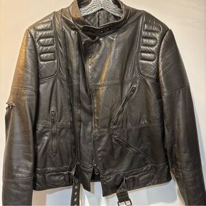 Vtg Taurus Drospo Black Leather Moto Racer Motorcycle Jacket Coat Men Sz 40/L